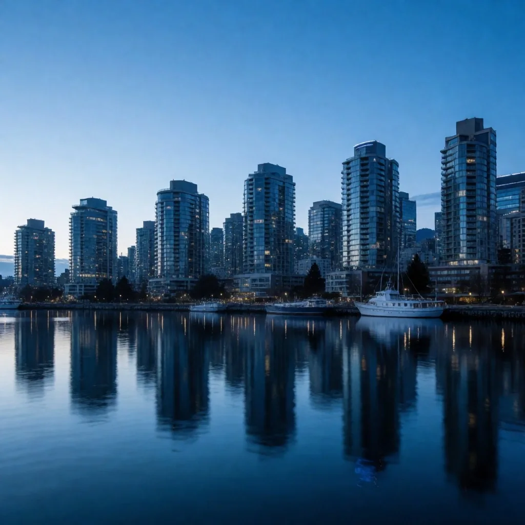 Horizonte urbano de Vancouver al atardecer