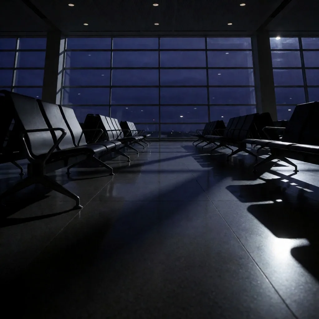 Terminal vacío al atardecer