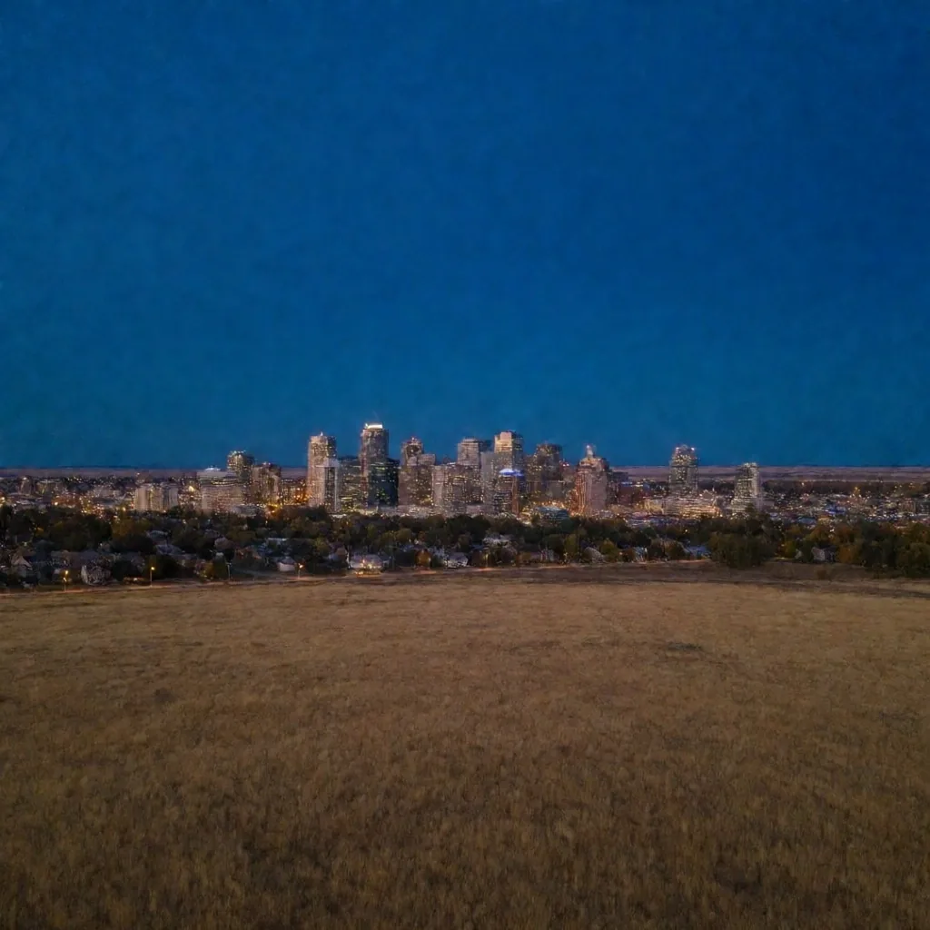 Ciudad provincial canadiense al atardecer